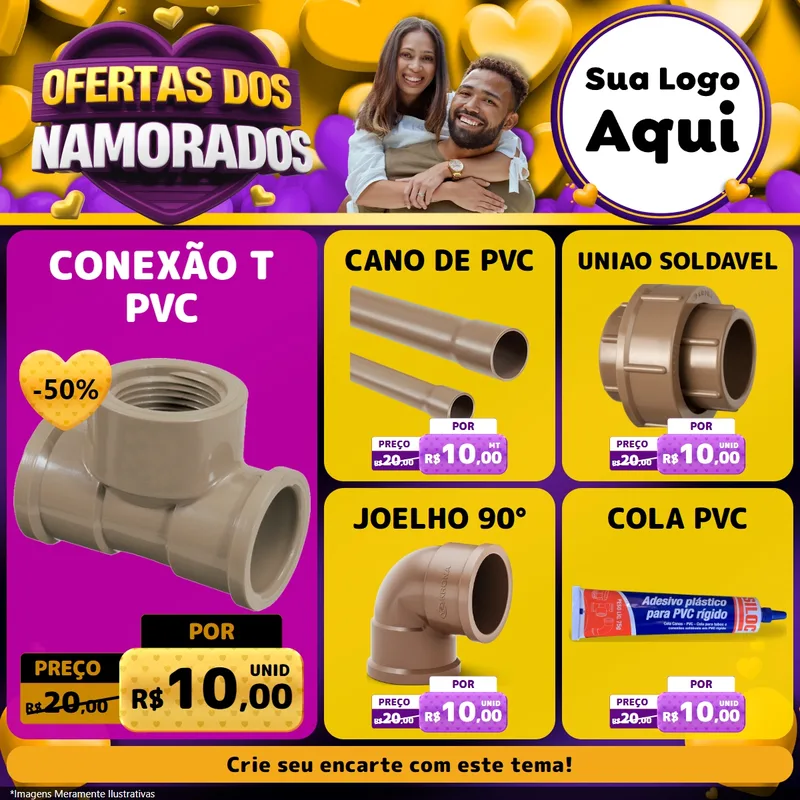Modelo de Rede Social para Feed Facebook com o tema Oferta Dos Namorados para Tubos e conexões