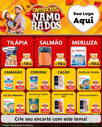Modelo de Rede Social para Feed Instagram com o tema Arraiá dos Namorados para Peixaria