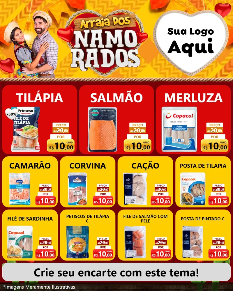Modelo de Rede Social para Feed Instagram com o tema Arraiá dos Namorados para Peixaria