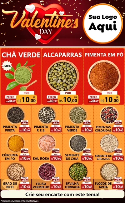 Modelo de Encarte para Encarte Grande com o tema Valentine's Day para Produtos Naturais