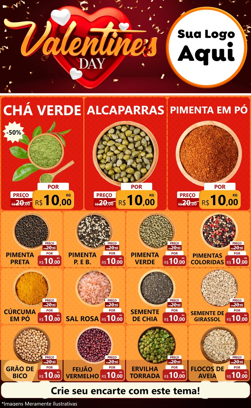 Modelo de Encarte para Encarte Grande com o tema Valentine's Day para Produtos Naturais