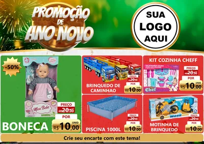 Modelo de Encarte para Encarte A4 Horizontal com o tema Promoção de Ano Novo para Brinquedos