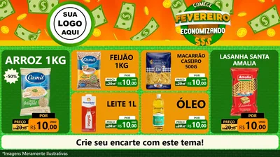 Modelo de TV para TV Horizontal com o tema Comece Fevereiro Economizando para Supermercado