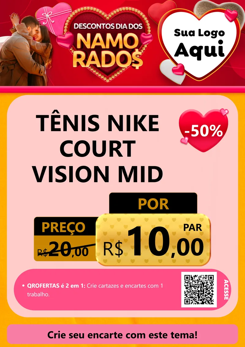 Modelo de Cartaz para Cartaz A4 Vertical com o tema Descontos Dia dos Namorados para Calçados