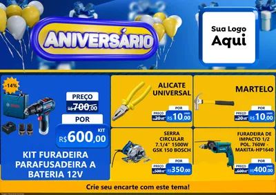 Modelo de Encarte para Encarte A4 Horizontal com o tema Aniversário para Maquinas e Ferramentas