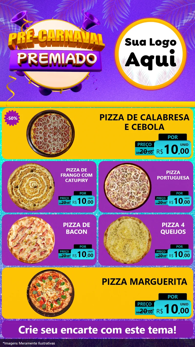 Modelo de TV para TV Vertical com o tema Pré-Carnaval Premiado para Pizzaria
