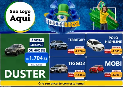 Modelo de Encarte para Encarte A4 Horizontal com o tema Torcida Brasil - Copa para Concessionaria de Carros