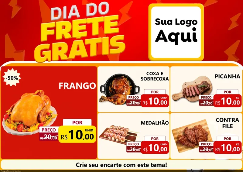 Modelo de Encarte para Encarte A4 Horizontal com o tema Dia do Frete Grátis para Assados