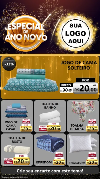 Modelo de Rede Social para Stories com o tema Especial de Ano Novo para Cama, Mesa e Banho