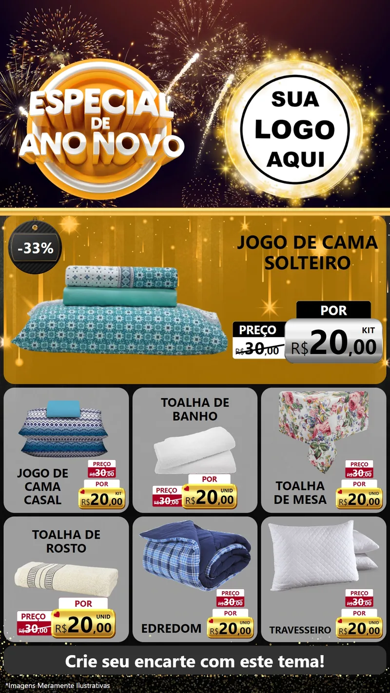 Modelo de Rede Social para Stories com o tema Especial de Ano Novo para Cama, Mesa e Banho