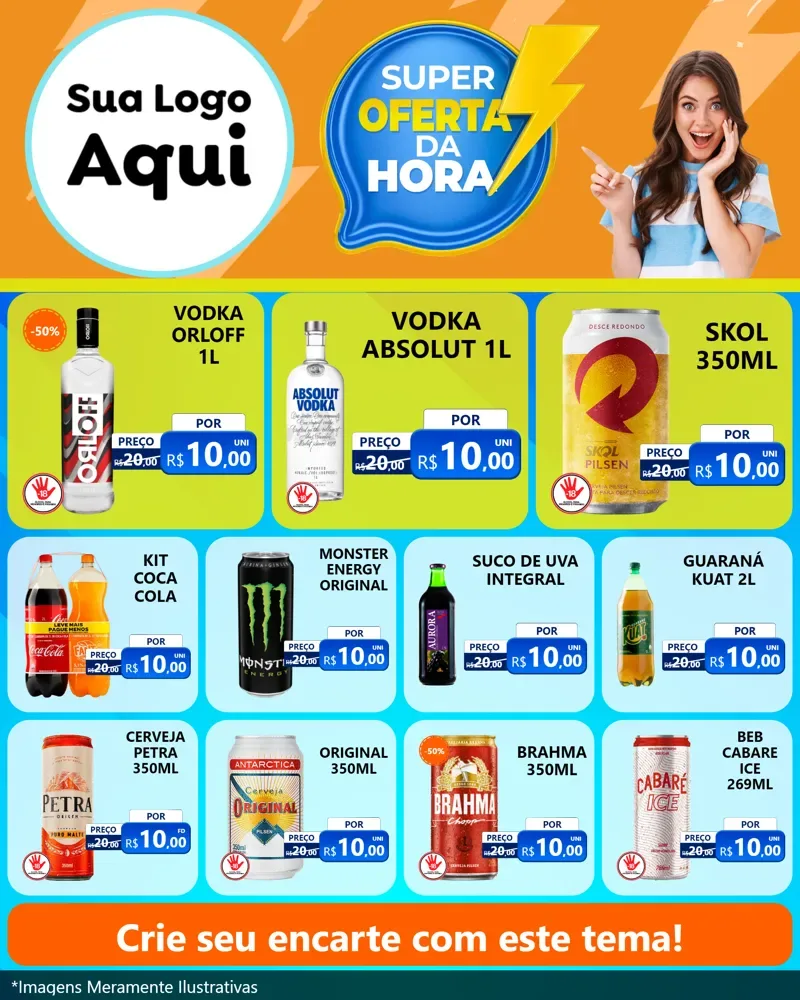 Modelo de Rede Social para Feed Instagram com o tema Super Oferta da Hora para Distribuidora de bebidas