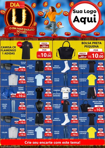 Modelo de Encarte para Encarte A4 Vertical com o tema Dia U - O Dia Mais Barato Do Mês para Roupas e acessórios
