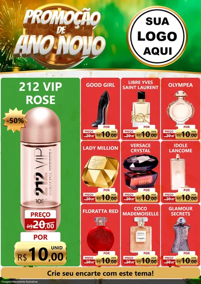 Modelo de Encarte para Encarte A4 Vertical com o tema Promoção de Ano Novo para Perfumes