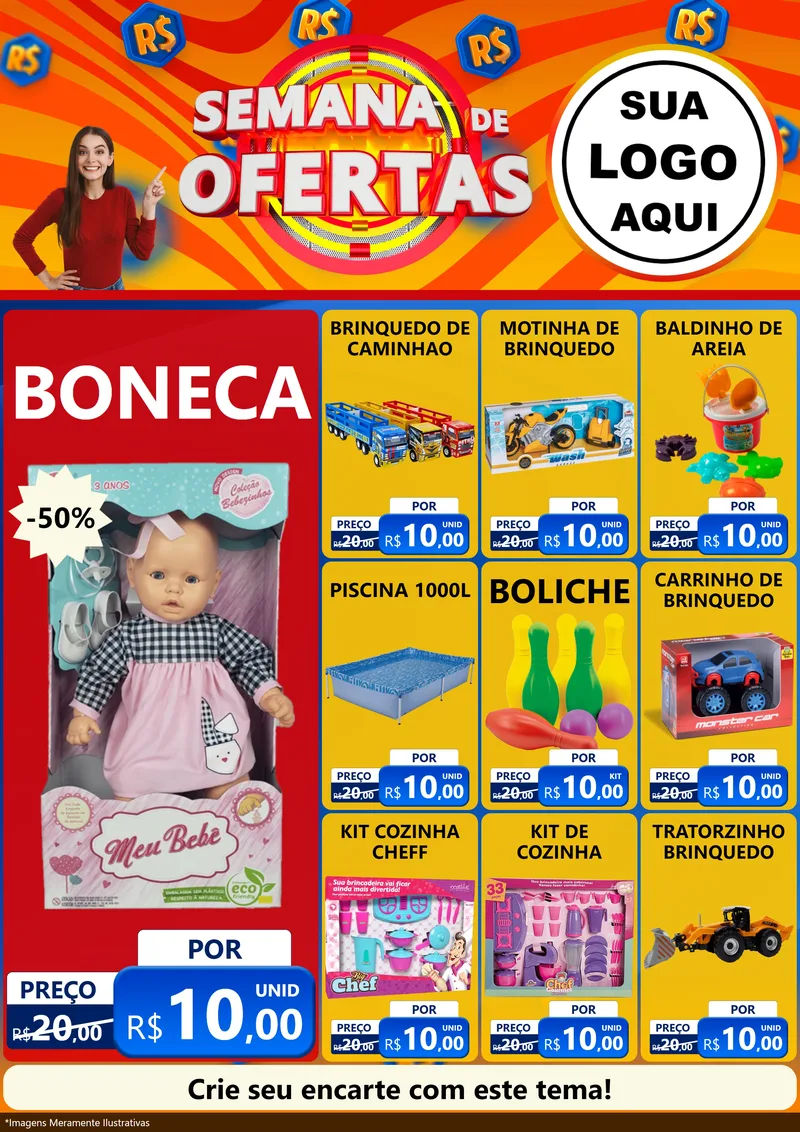 Modelo de Encarte para Encarte A4 Vertical com o tema Semana de Ofertas para Brinquedos