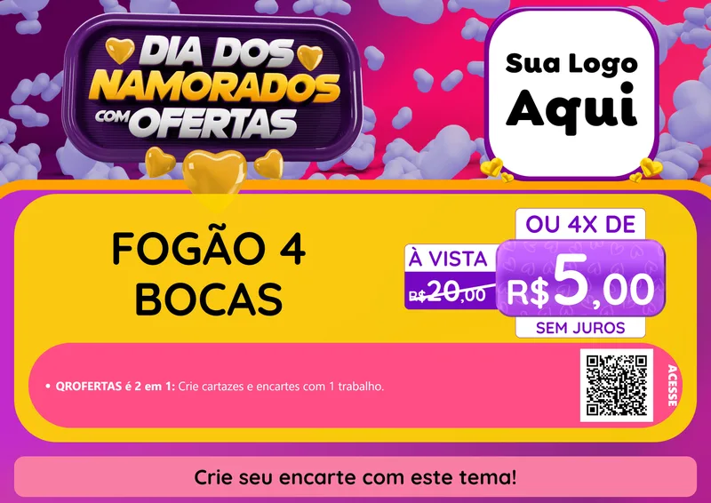 Modelo de Cartaz para Cartaz A4 Horizontal com o tema Dia Dos Namorados Com Ofertas para Móveis e Eletro