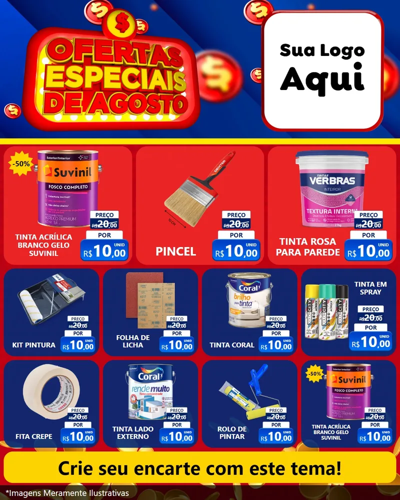 Modelo de Rede Social para Feed Instagram com o tema Ofertas Especiais de Agosto para Tintas e Ferramentas