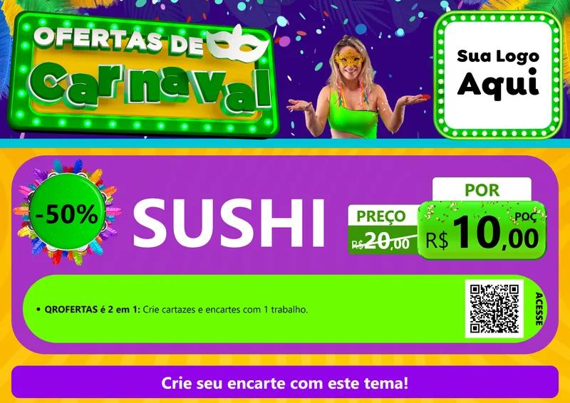 Modelo de Cartaz para Cartaz A4 Horizontal com o tema Ofertas de Carnaval para Comida japonesa