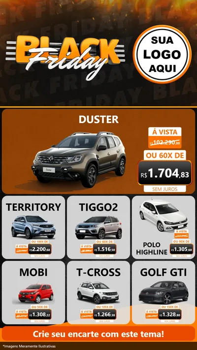Modelo de Rede Social para Stories com o tema Black Friday para Concessionaria de Carros