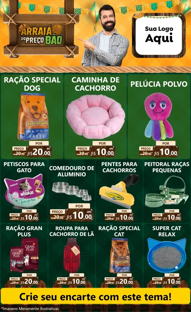Modelo de Encarte para Encarte Grande com o tema Arraiá do preço bão para Pet Shop