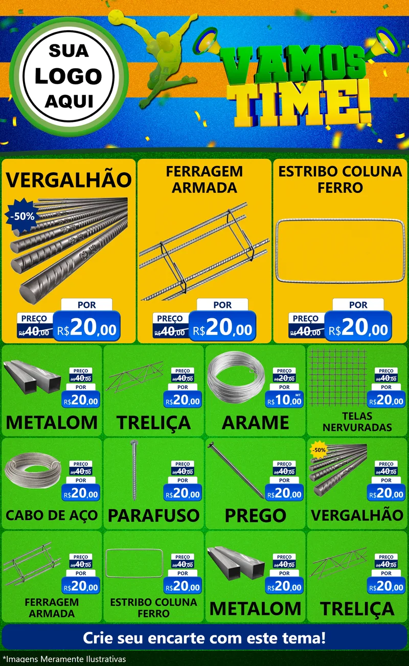 Modelo de Encarte para Encarte Grande com o tema Vamos Time! para Ferragens