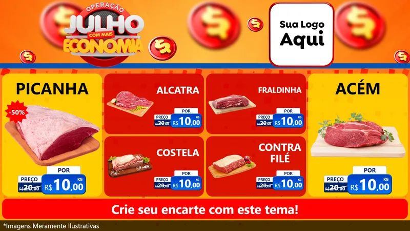 Modelo de TV para TV Horizontal com o tema Operação Julho Com Mais Economia para Açougue