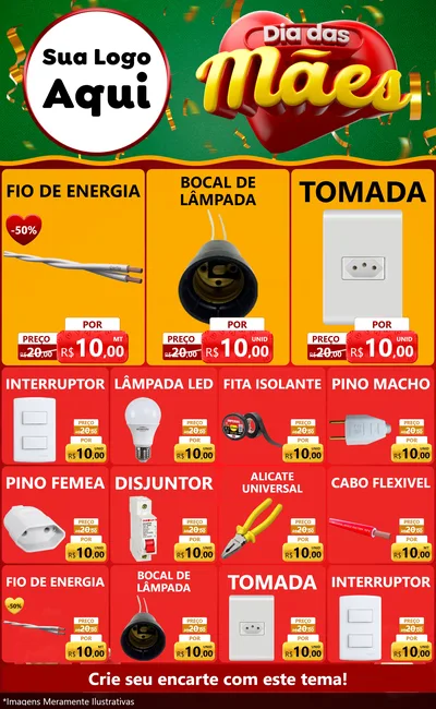 Modelo de Encarte para Encarte Grande com o tema Dia das Mães para Materiais Elétricos