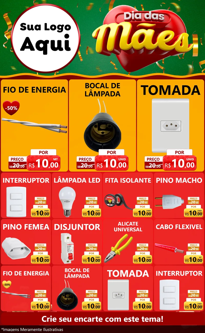 Modelo de Encarte para Encarte Grande com o tema Dia das Mães para Materiais Elétricos