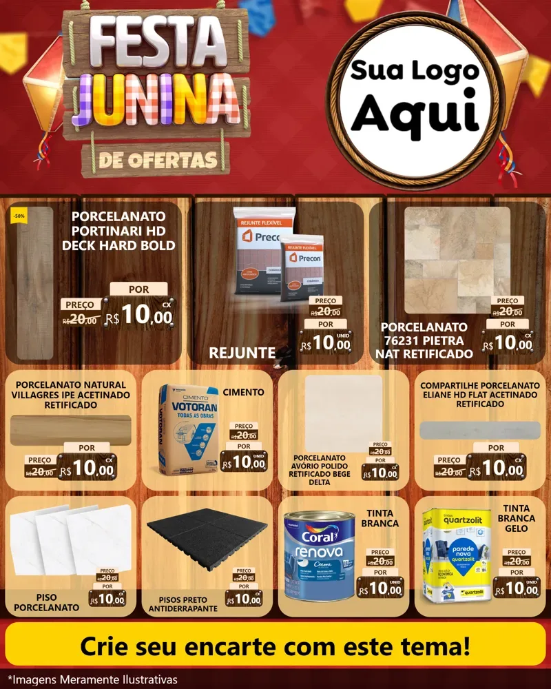 Modelo de Rede Social para Feed Instagram com o tema Festa Junina de Ofertas para Pisos e revestimentos