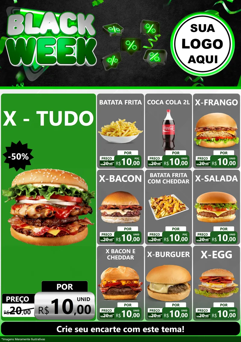 Modelo de Encarte para Encarte A4 Vertical com o tema Black Week para Hamburgueria