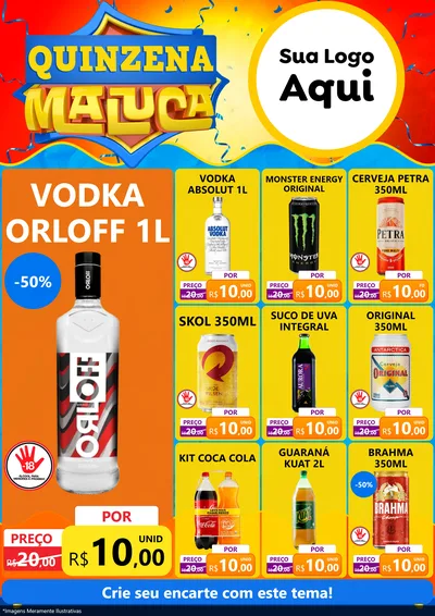 Modelo de Encarte para Encarte A4 Vertical com o tema Quinzena Maluca para Distribuidora de bebidas