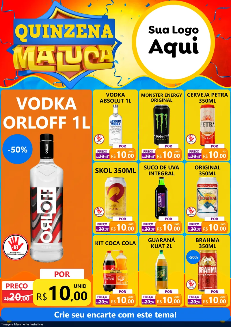 Modelo de Encarte para Encarte A4 Vertical com o tema Quinzena Maluca para Distribuidora de bebidas