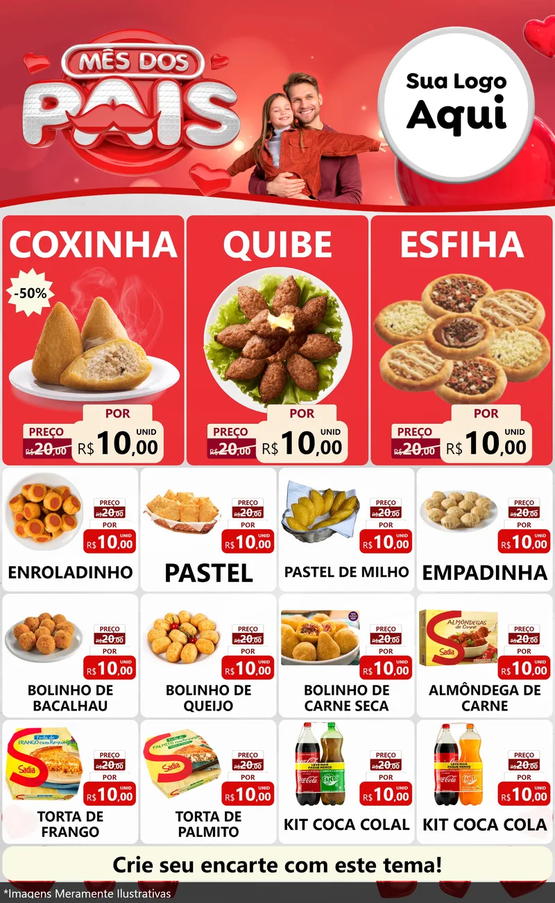 Modelo de Encarte para Encarte Grande com o tema Mês dos Pais para Salgadaria