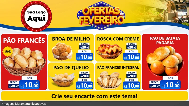 Modelo de TV para TV Horizontal com o tema Ofertas de Fevereiro para Padaria