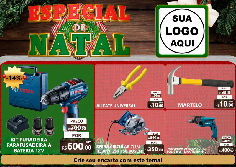 Modelo de Encarte para Encarte A4 Horizontal com o tema Especial de Natal para Maquinas e Ferramentas