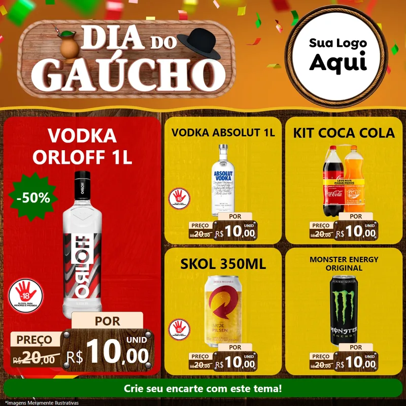Modelo de Rede Social para Feed Facebook com o tema Dia do Gaúcho para Distribuidora de bebidas