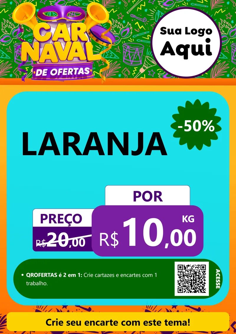 Modelo de Cartaz para Cartaz A4 Vertical com o tema Carnaval de Ofertas para Hortifrúti