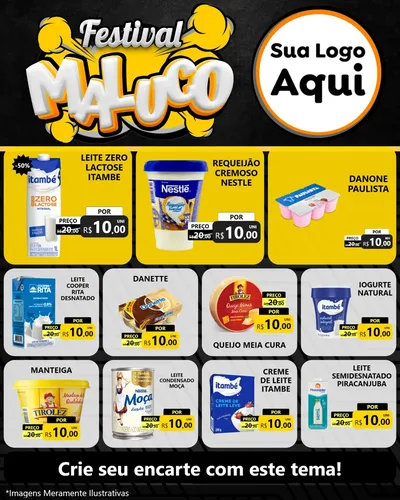 Modelo de Rede Social para Feed Instagram com o tema Festival Maluco para Frios e Laticínios