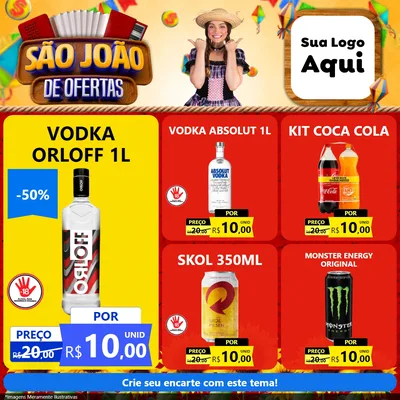 Modelo de Rede Social para Feed Facebook com o tema São João de Ofertas para Distribuidora de bebidas