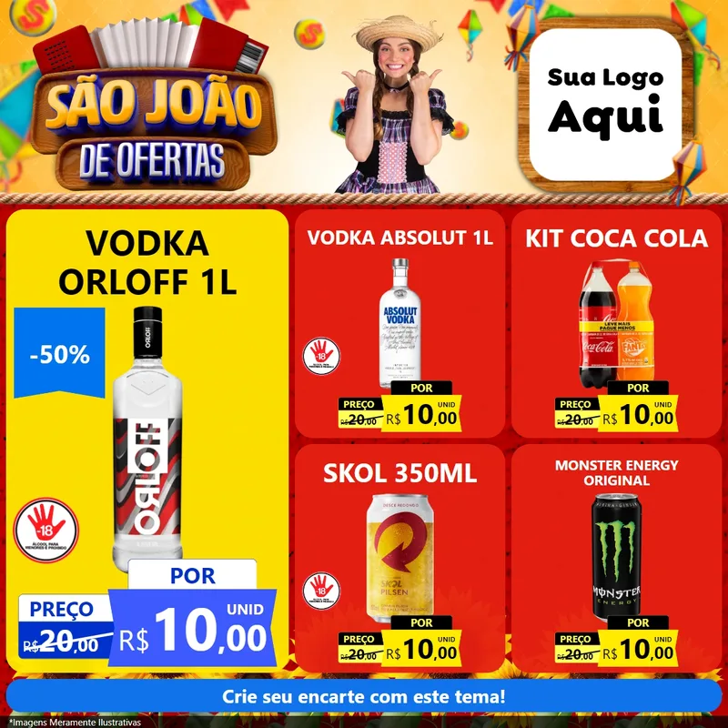 Modelo de Rede Social para Feed Facebook com o tema São João de Ofertas para Distribuidora de bebidas
