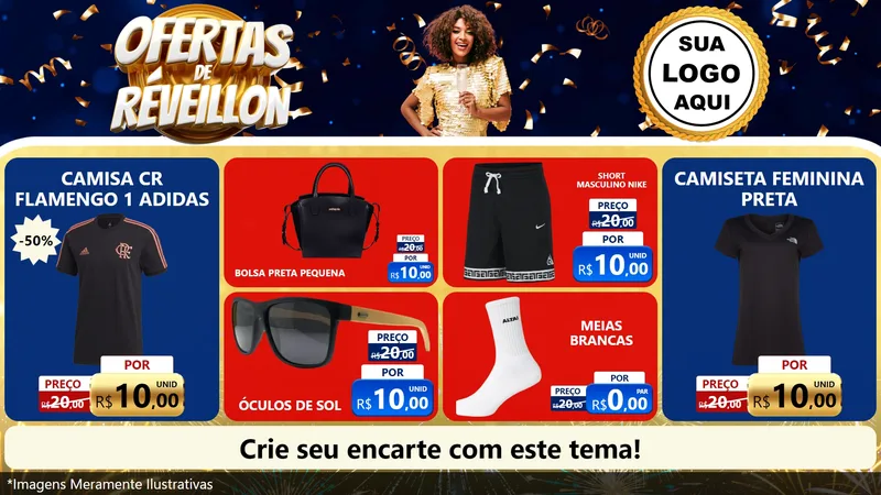 Modelo de TV para TV Horizontal com o tema Ofertas de Réveillon para Roupas e acessórios