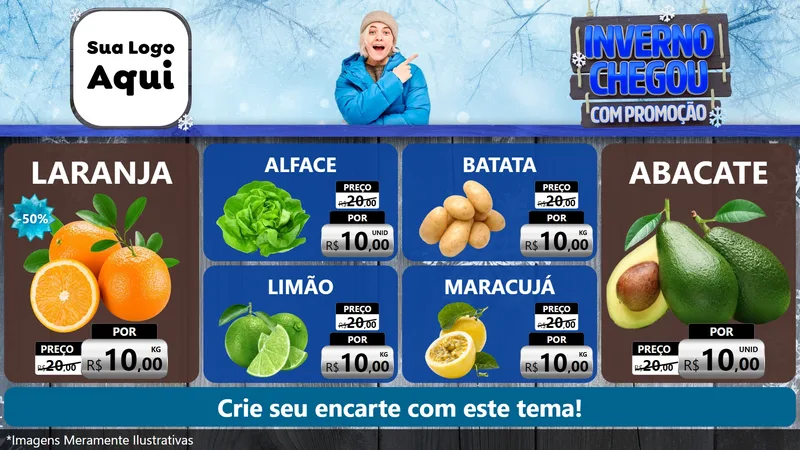 Modelo de TV para TV Horizontal com o tema Inverno Chegou Com Promoção para Hortifrúti
