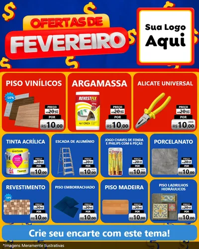 Modelo de Rede Social para Feed Instagram com o tema Ofertas de Fevereiro para Material para Construção