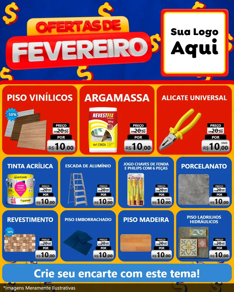 Modelo de Rede Social para Feed Instagram com o tema Ofertas de Fevereiro para Material para Construção
