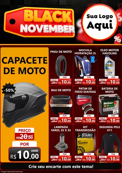 Modelo de Encarte para Encarte A4 Vertical com o tema Black November para Moto peças