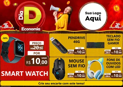 Modelo de Encarte para Encarte A4 Horizontal com o tema Dia D Economia para Informática