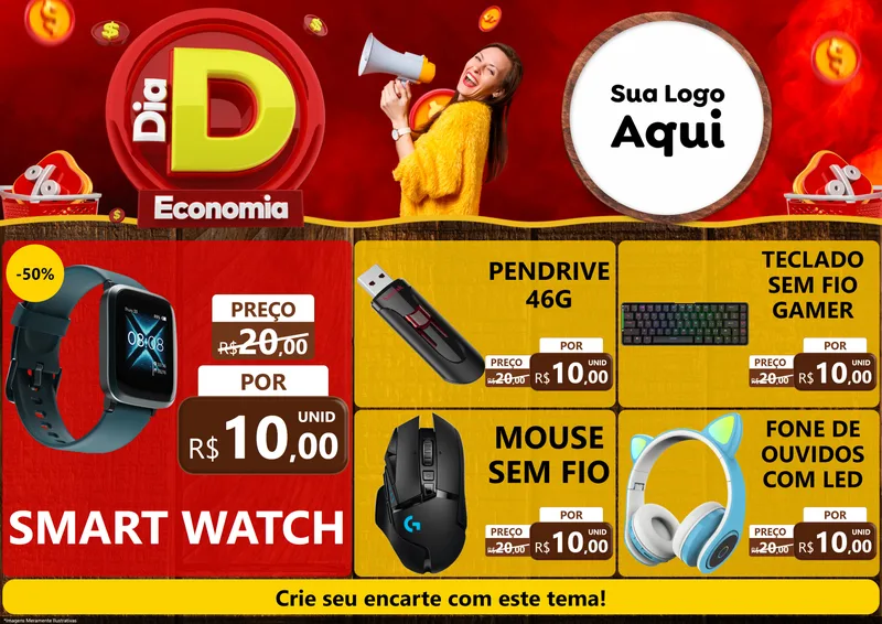 Modelo de Encarte para Encarte A4 Horizontal com o tema Dia D Economia para Informática