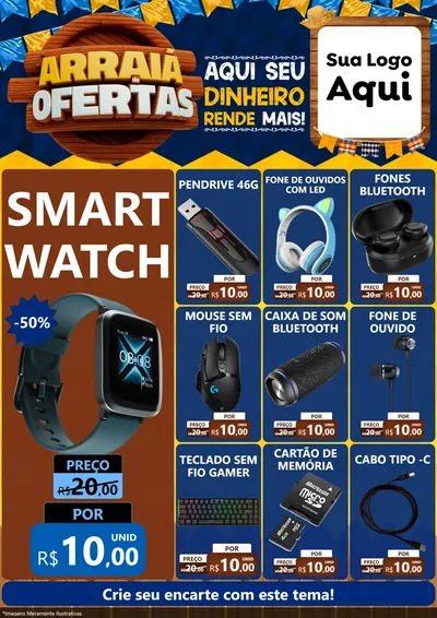 Modelo de Encarte para Encarte A4 Vertical com o tema Arraiá de Ofertas - Junina para Informática