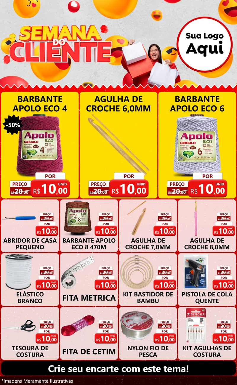 Modelo de Encarte para Encarte Grande com o tema Semana do Cliente para Armarinho e Aviamentos