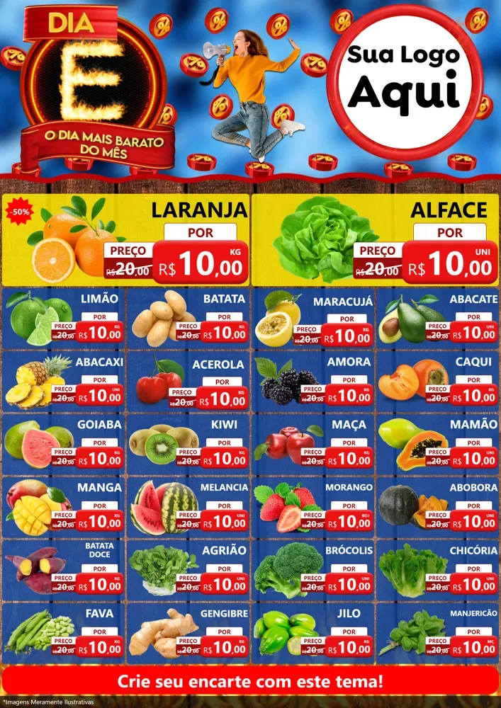 Modelo de Encarte para Encarte A4 Vertical com o tema Dia E - O Dia Mais Barato Do Mês para Hortifrúti