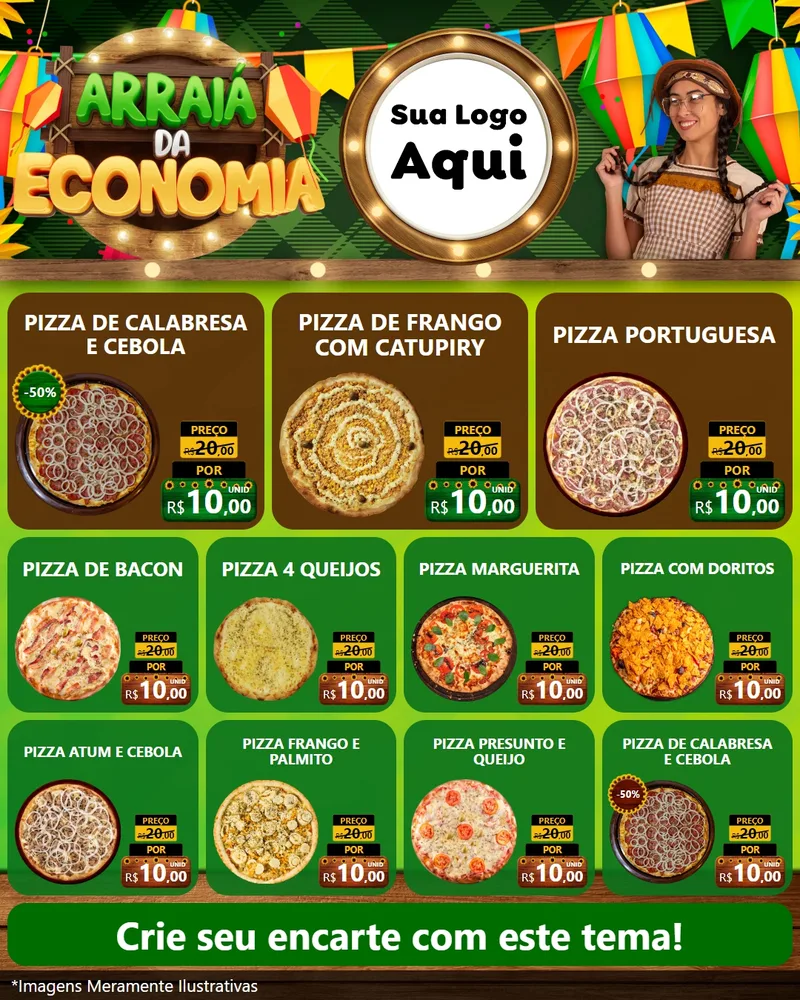 Modelo de Rede Social para Feed Instagram com o tema Arraiá de Economia para Pizzaria